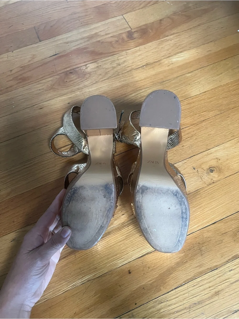 Zara Metallic Gold Platform Ankle-Strap Heels